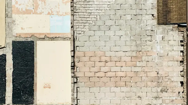 Exposed block wall on the gable end of a building