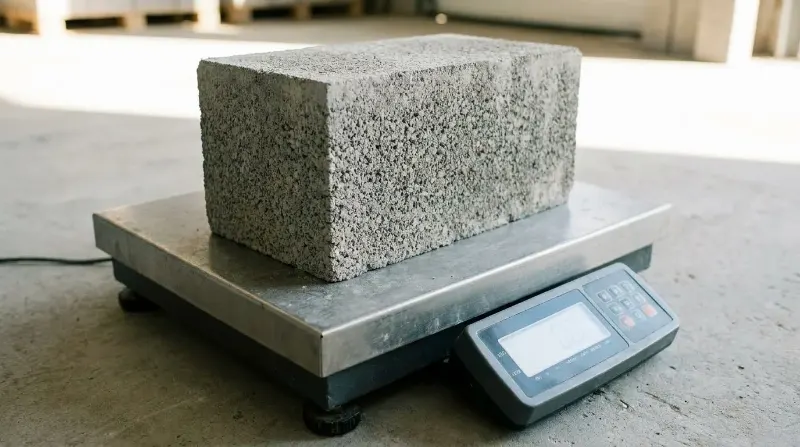 Solid concrete block sitting on a platform scale
